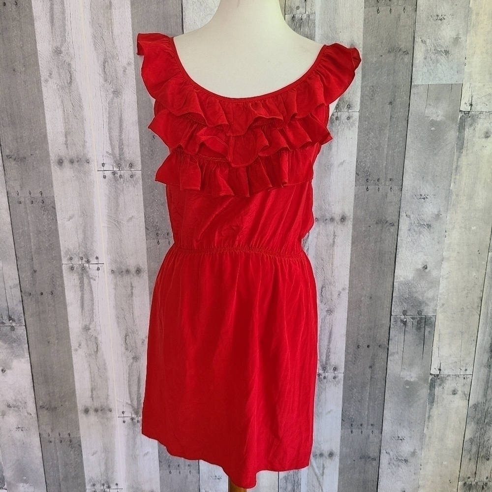 Amanda Uprichard Small Red Silk Ruffle Dress